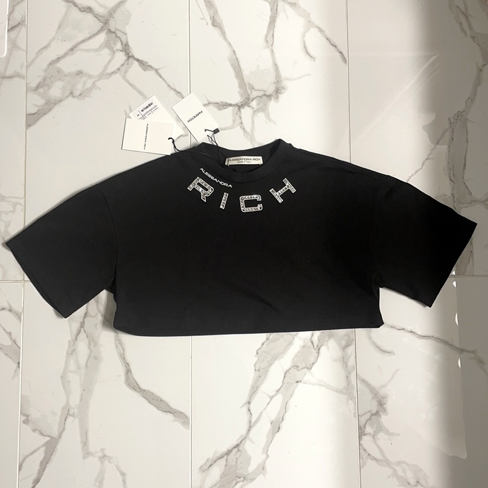 Alessandra Rich logo-embellished cropped t-shirt, Black